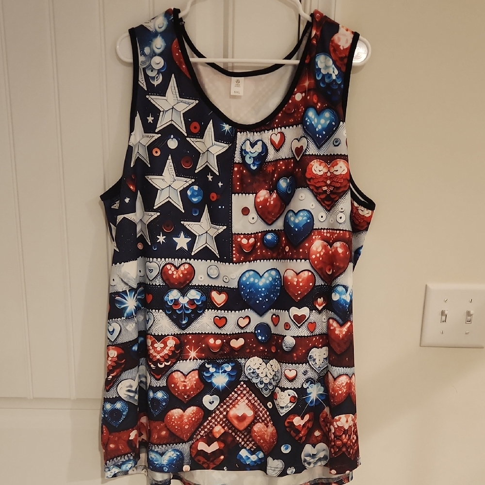 Red and White Sleeveless Tank Top with Round Neckline